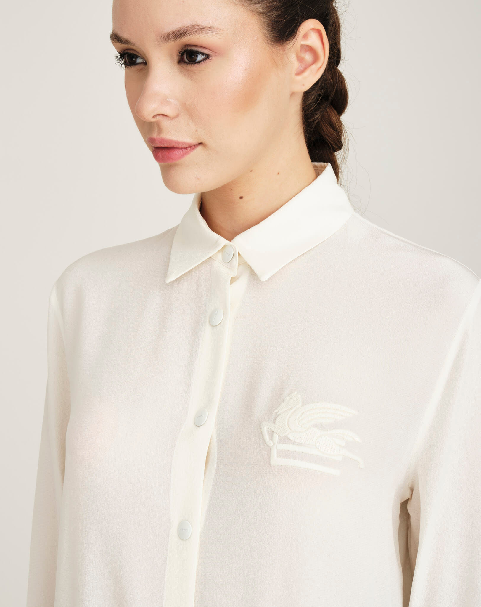 Etro- Ivory Pegaso Applique Silk Shirt 40